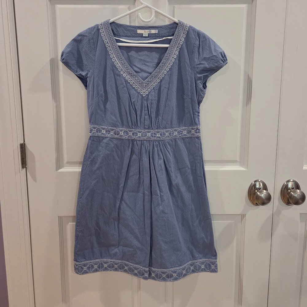 Cape Sleeve Embroidered Cotton Dress